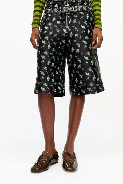 Ganni Khaki Oleatex Lace-up Ballerina Flats In Black