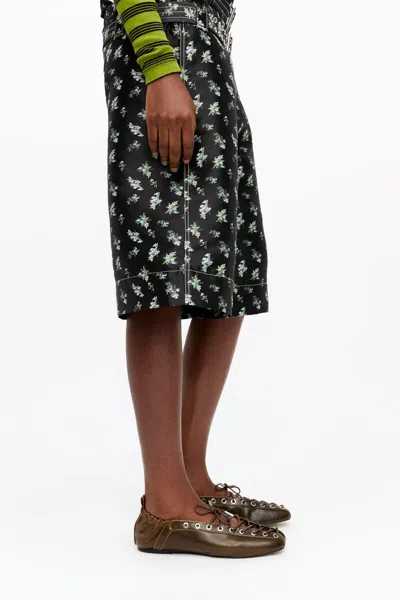 Ganni Khaki Oleatex Lace-up Ballerina Flats In Black