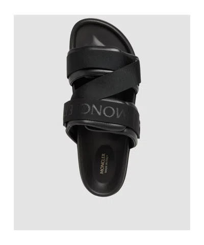 Moncler Black Leather And Fabric Sandals In Animal Print