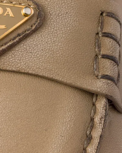 Prada Triangle Logo Suede Loafers In Beige O Tan