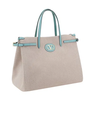 Valentino Antibes Logo Plaque Medium Tote Bag In Neutral