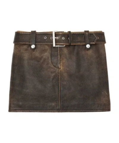 Alexander Mcqueen Belted Leather Mini Skirt In Black