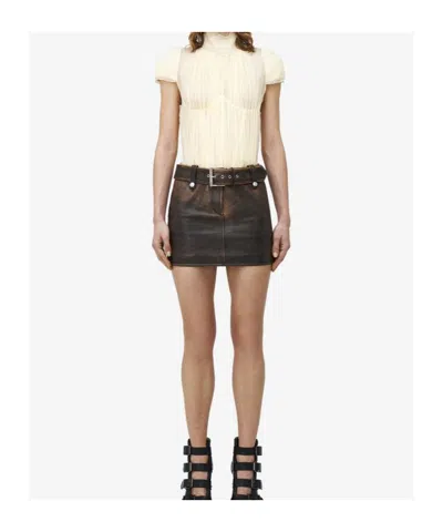 Alexander Mcqueen Belted Leather Mini Skirt In Black