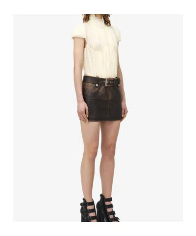 Alexander Mcqueen Belted Leather Mini Skirt In Black