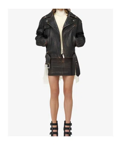 Alexander Mcqueen Leather Biker Jacket In Brown