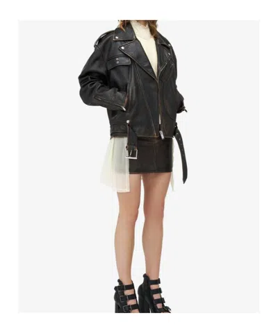 Alexander Mcqueen Leather Biker Jacket In Brown
