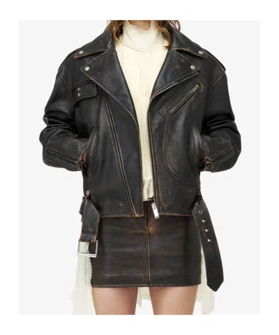 Alexander Mcqueen Leather Biker Jacket In Brown