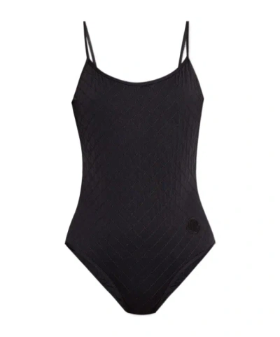 Moncler Diamond Quilted Nylon Swimsuit In Black