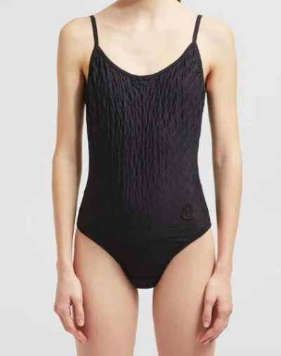 Moncler Diamond Quilted Nylon Swimsuit In Black