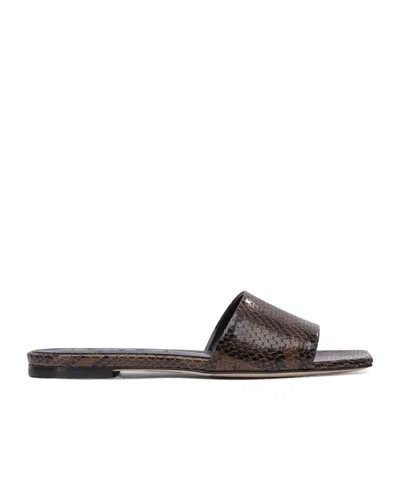 Aeyde Square Toe Flat Sole Sandals With Textured Finish In Black