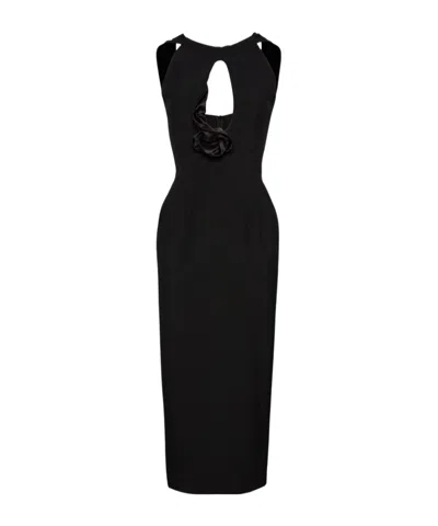 Magda Butrym Wool Midi Dress With Keyhole Opening, Black In Black