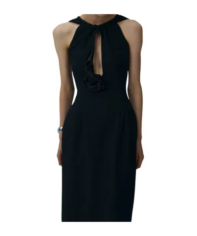 Magda Butrym Wool Midi Dress With Keyhole Opening, Black In Black