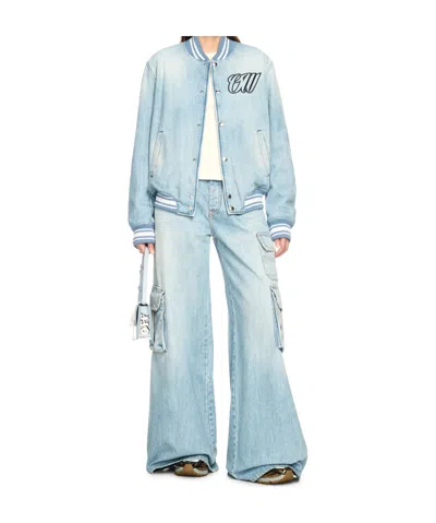 Off-white Denim Bomber Jacket In Blue