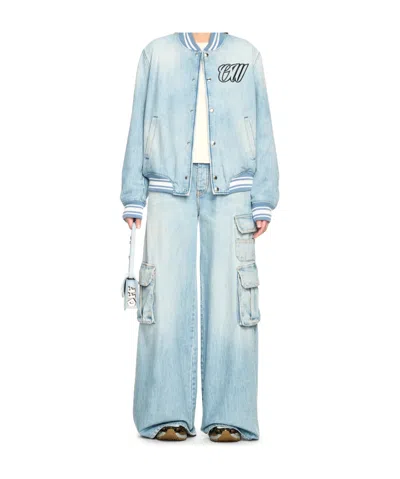 Off-white Denim Bomber Jacket In Blue