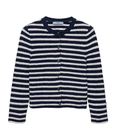 Prada Striped Three-quarter Sleeve Knit Cardigan In Black