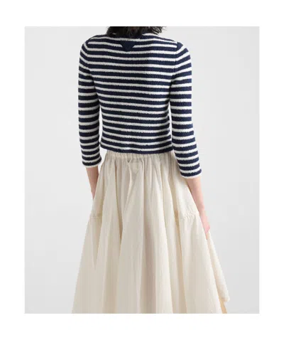Prada Striped Three-quarter Sleeve Knit Cardigan In Black