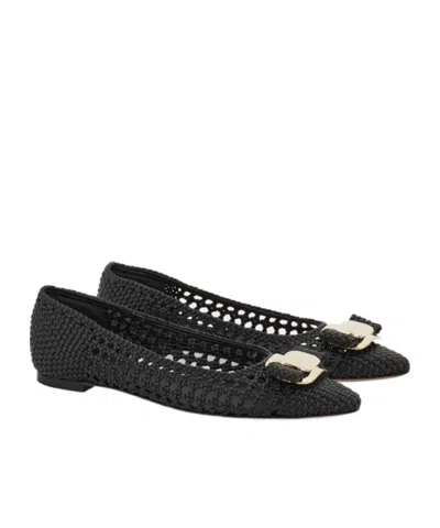 Ferragamo Ballet Flat With New Vara Buckle In Black