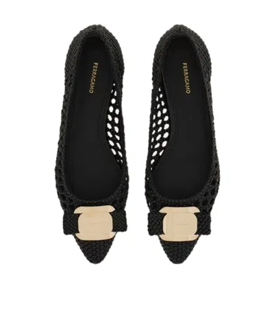 Ferragamo Ballet Flat With New Vara Buckle In Black