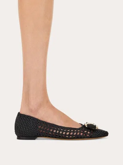 Ferragamo Ballet Flat With New Vara Buckle In Black