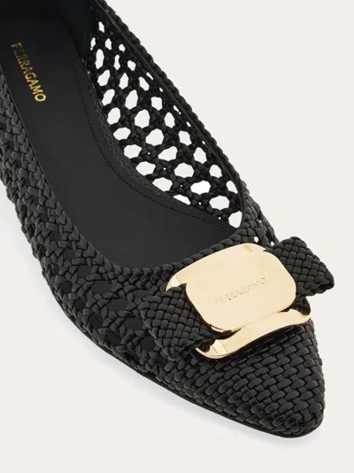 Ferragamo Ballet Flat With New Vara Buckle In Black