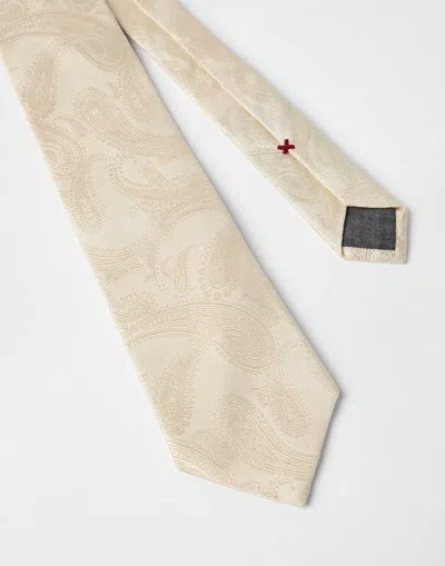 Brunello Cucinelli Silk Tie With Pattern In Nude