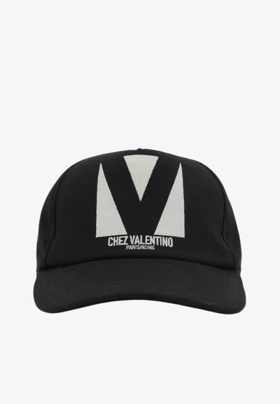 Valentino Garavani Cotton Baseball Cap With Embroidery And Curved Brim In Black