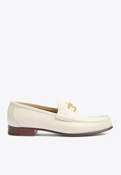 Valentino Garavani Ivory Leather V Logo Signature Loafers In White