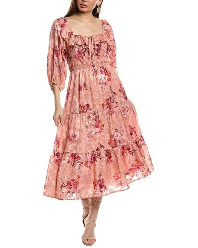 Fate Foiled Floral Print Midi Dress In Pink