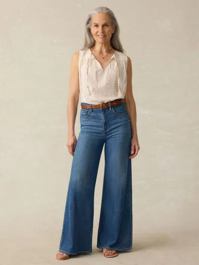 Faherty Skylar Beaded Tie Neck Dobby Top In Neutral