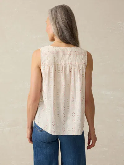 Faherty Skylar Beaded Tie Neck Dobby Top In Neutral