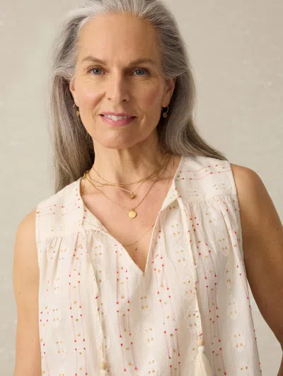 Faherty Skylar Beaded Tie Neck Dobby Top In Neutral