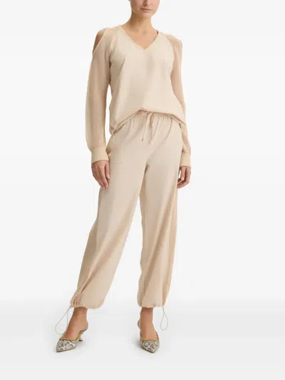Liu •jo Beige Trousers With Drawstring In Neutrals