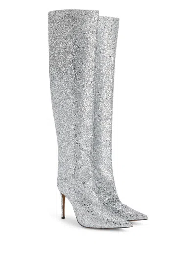 Alexandre Vauthier 90mm Viola Glittered Boots In Silver