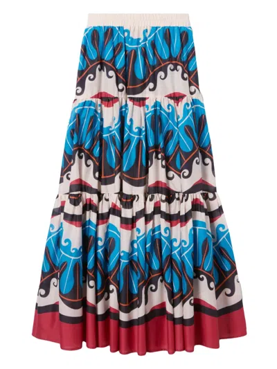 La Doublej Abstract-print Maxi Skirt In Neutrals