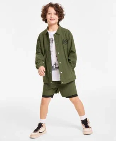 Macy's Little Big Boys Pickleball Club Coach Jacket Los Angeles Graphic T Shirt Layered Look Shorts Exclusi In Seaweed