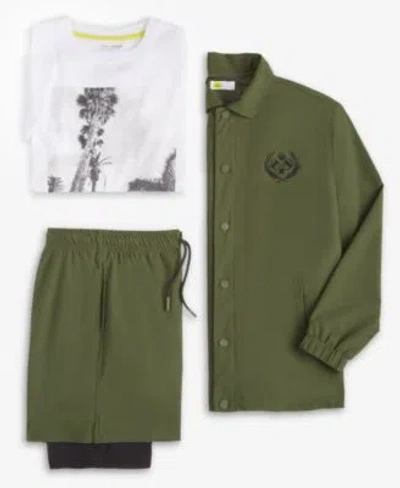 Macy's Little Big Boys Pickleball Club Coach Jacket Los Angeles Graphic T Shirt Layered Look Shorts Exclusi In Seaweed