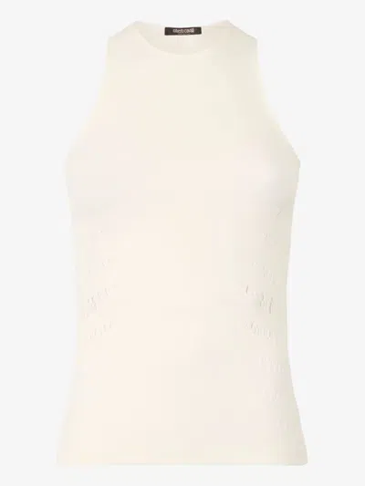 Roberto Cavalli Tank Top With Perforated Zebra Pattern In Neutrals
