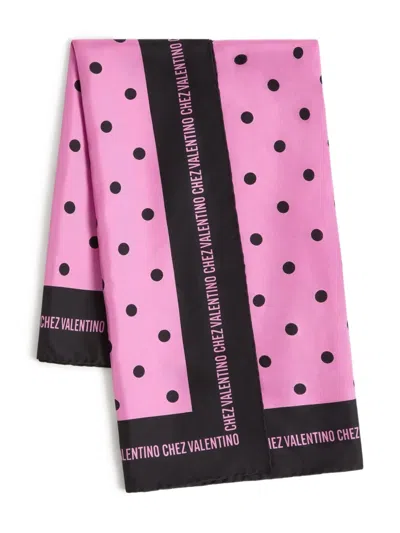Valentino Silk Scarf In Black/fuchsia