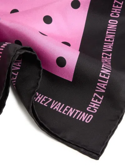 Valentino Silk Scarf In Black/fuchsia