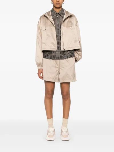 Fendi Logo-patch Shorts In Neutrals