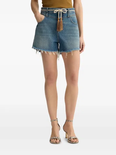 Liu •jo Edge-trimmed Belted Denim Shorts In Blue