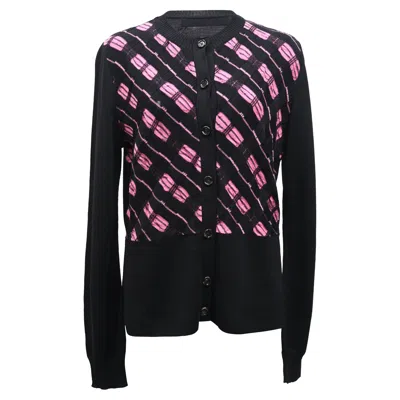 Marni Weave Pattern Buttoned Cardigan In Black And Pink Wool In Black