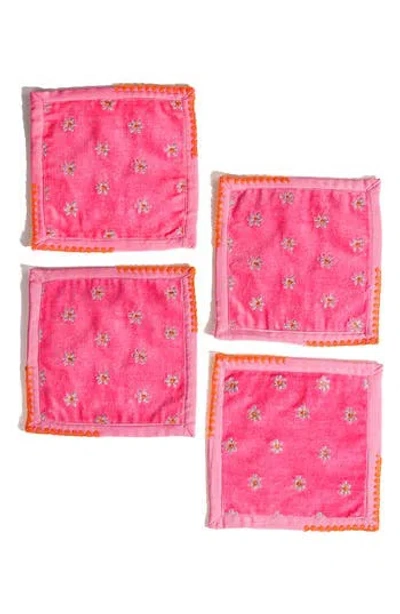 Tiramisu Embroidered Set Of 4 Cocktail Napkins In Pink