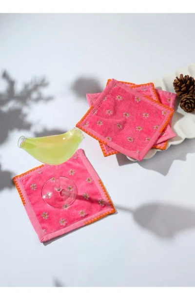 Tiramisu Embroidered Set Of 4 Cocktail Napkins In Pink