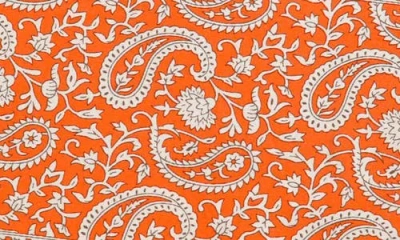 Tiramisu Set Of 4 Tangerine Twirl Block Print Placemats In Orange