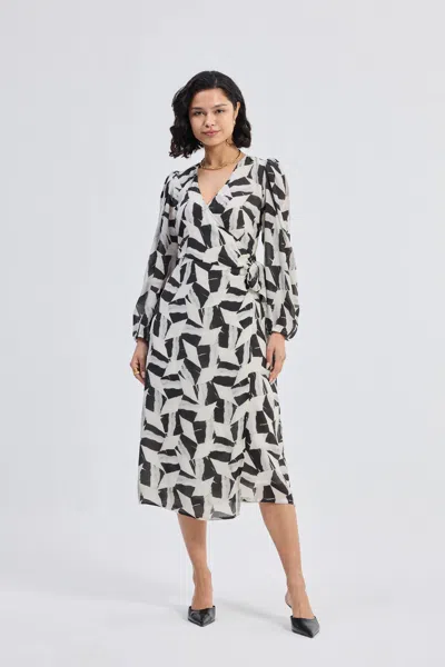 Reistor Midi Wrap Dress In Abstract Mosaic In Black