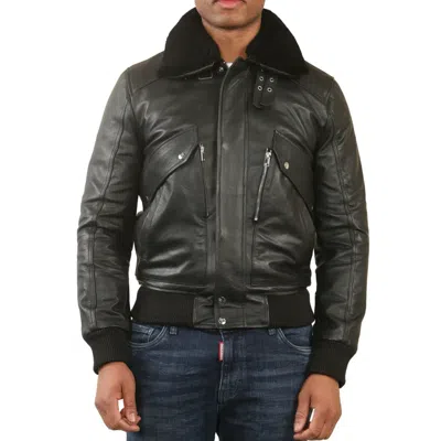 Truclothing Cowhide Aviator Bomber Leather Jacket In Black