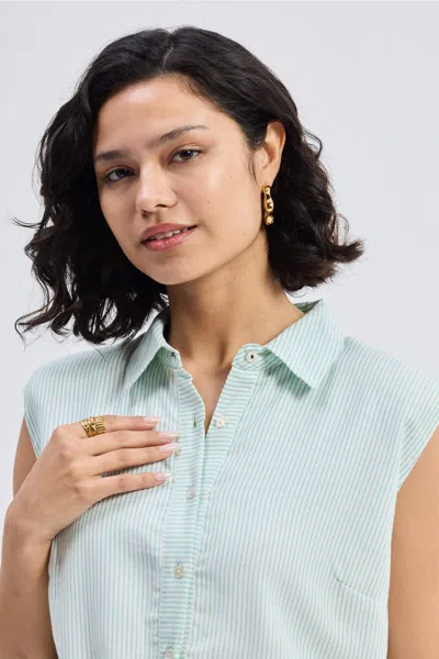 Reistor Drawstring Shirt Dress In Stripes In Green