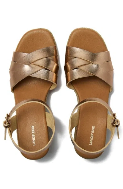 Lands' End Espadrille Wedge Sandals In Rose Gold