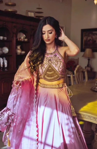 Raas Kiya Lehenga With Hand Embroidered Blouse In Pink